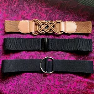 Lot of 3 - Waist Cincher Stretchy Belts - Large - Black Brown